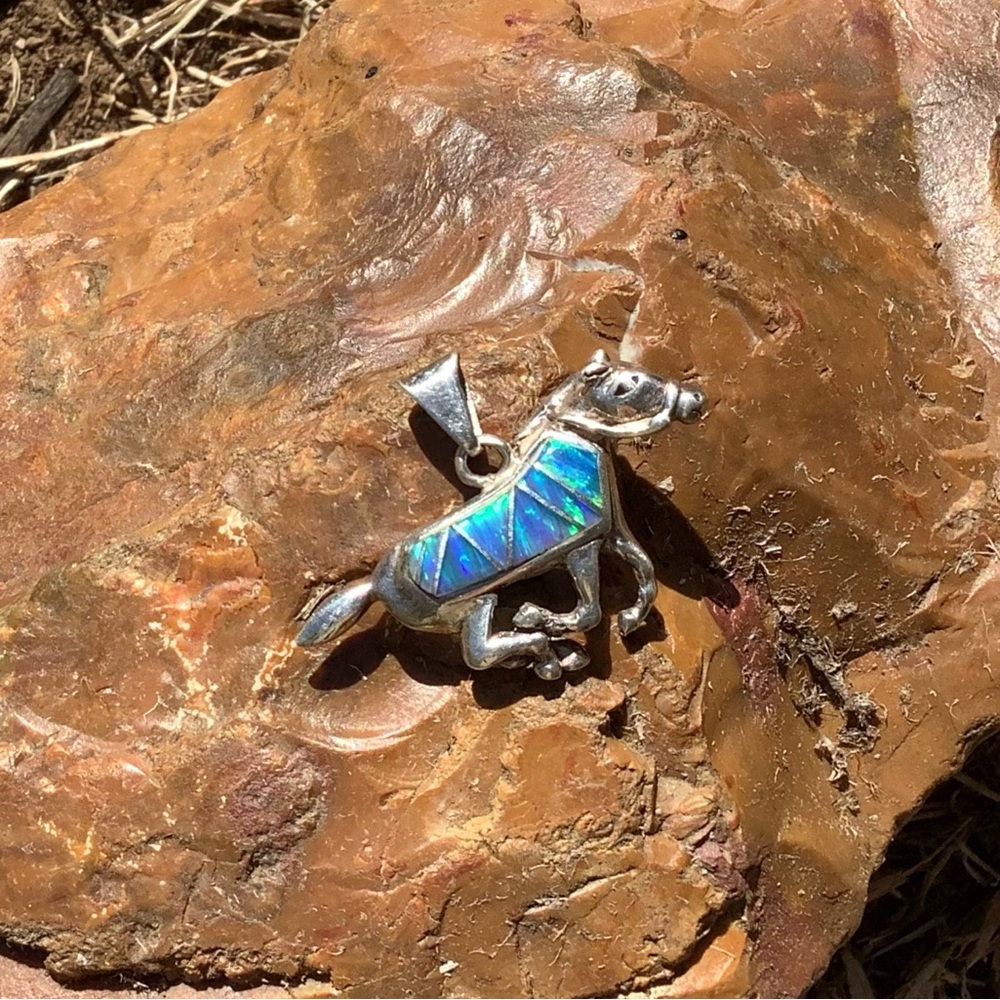 Opal Sterling Horse Pendant